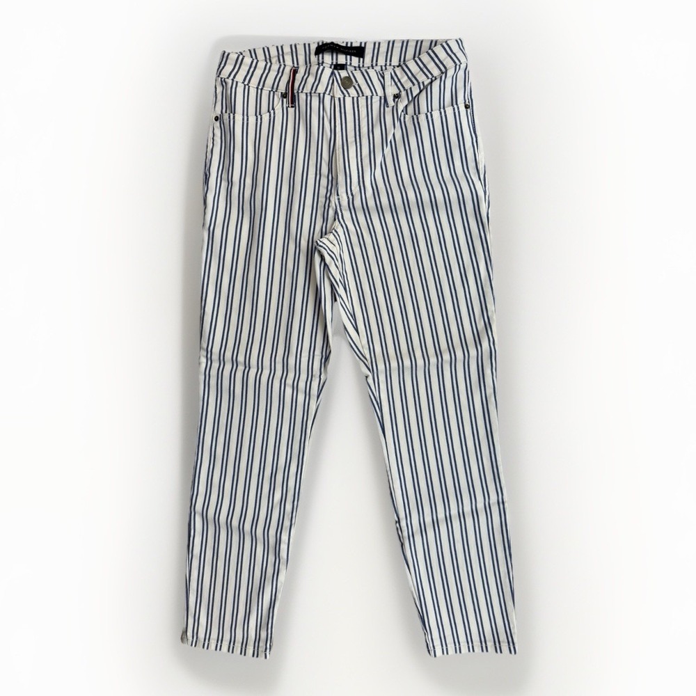 Tommy Hilfiger Nautical Striped Ankle Pants Women's 10 Blue White Preppy Stretch